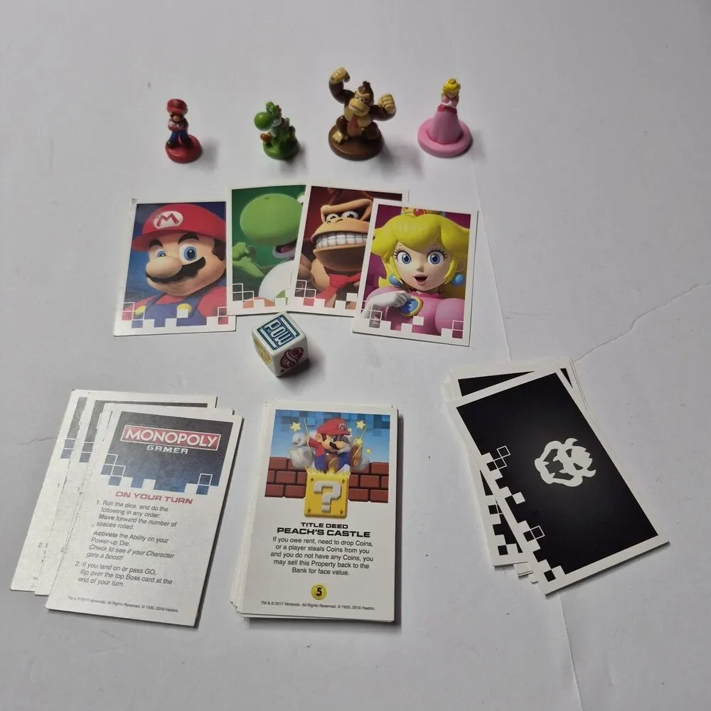 Monopoly Gamer Replacement Parts Lot Mario Yoshi Donkey Kong Peach Cards Die Euc